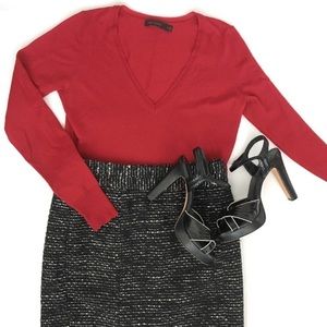 The Limited Red Knit Sweater V-neck